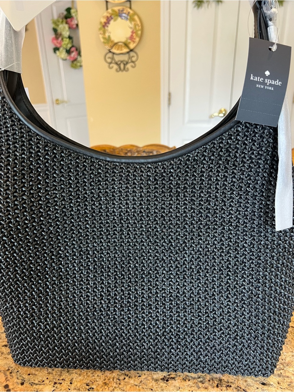 Kate Spade Black Straw Shoulder Bag - Picture 4 of 5